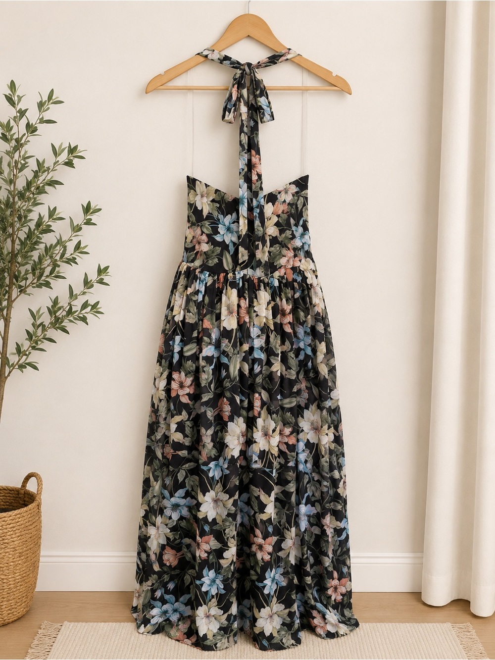 Floral Halter Maxi Dress XL Black Multicolor Sleeveless - Picture 4 of 4